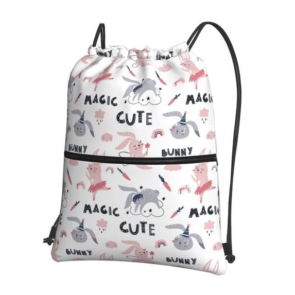 Easygdp Cute Magic Bunny Drawstring Backpack Gym Bag,Sport Gym Sackpack,Gym Sack with Side Pocket for Men Women