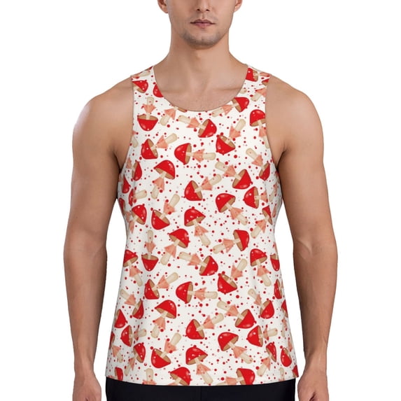 Easygdp Cute Mushroom Men's Tank Top, Sleeveless Muscle T Shirts, Breathable, Quick-Dry, Loose for Gym, Running, Fitness - Large