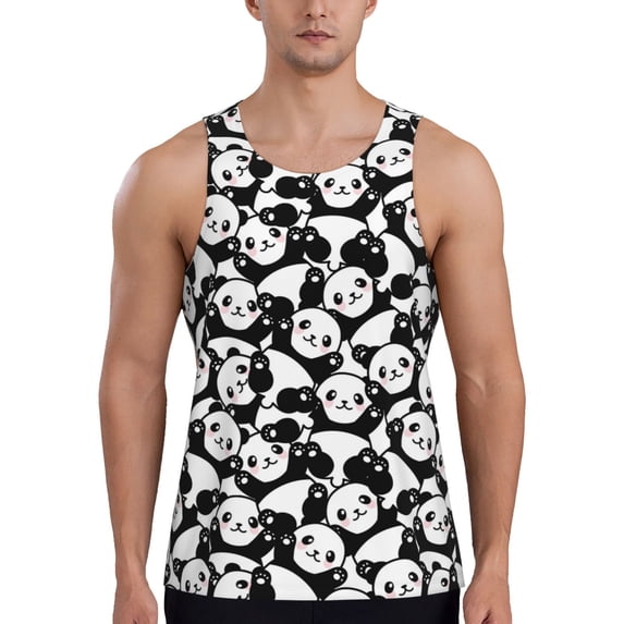 Easygdp Cute Panda (3) Men's Tank Top, Sleeveless Muscle T Shirts, Breathable, Quick-Dry, Loose for Gym, Running, Fitness - 3X-Large