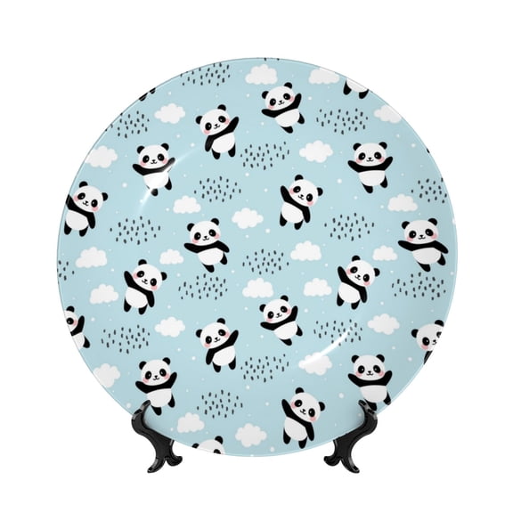 Easygdp Cute Panda Bear Bone China Decorative Plate Ceramic Dinner Plates Art Crafts with Display Stand-10in