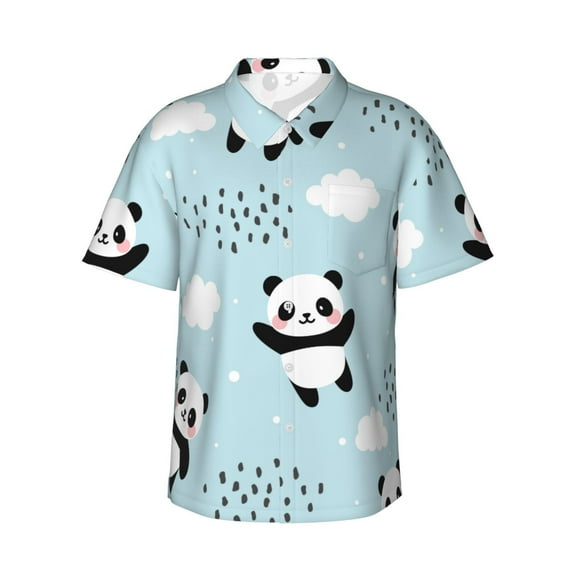 Easygdp Cute Panda Bear Men's Hawaiian Shirts Print Lapel Short Sleeve for Beach, vacation, party, casual occasions - Large