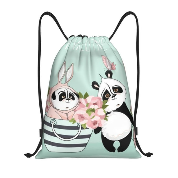 Easygdp Cute Panda Drawstring Backpack, Beach Sackpack, Travel Sackpack Lightweight for Sports, Gym, Travel, Swimming - Medium