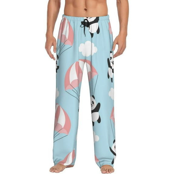 Easygdp Cute Panda Flying in the Sky Men's Pajama Pant, Sleep Elastic Waistband Lounge Pants - X-Large