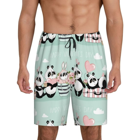 Easygdp Cute Panda Men's Short Pajama Pants, Sleep Shorts, Household Pants, Casual Pants with Pockets - Small