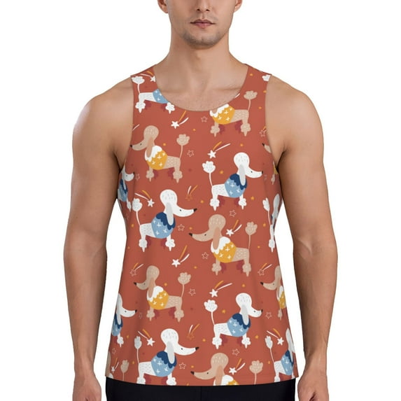 Easygdp Cute Poodle Dog Men's Tank Top, Sleeveless Muscle T Shirts, Breathable, Quick-Dry, Loose for Gym, Running, Fitness - 4X-Large