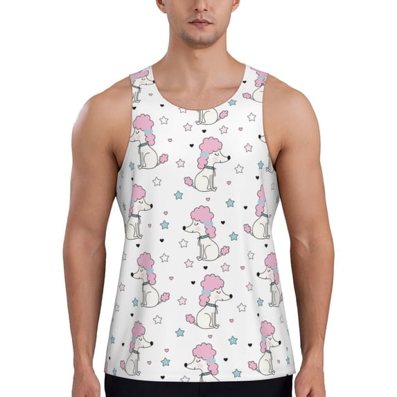 Easygdp Cute Poodle Dog Men's Tank Top, Sleeveless Muscle T Shirts, Breathable, Quick-Dry, Loose for Gym, Running, Fitness - X-Large
