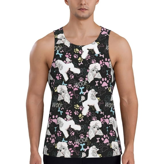 Easygdp Cute Poodle Dog Men's Tank Top, Sleeveless Muscle T Shirts, Breathable, Quick-Dry, Loose for Gym, Running, Fitness - XX-Large