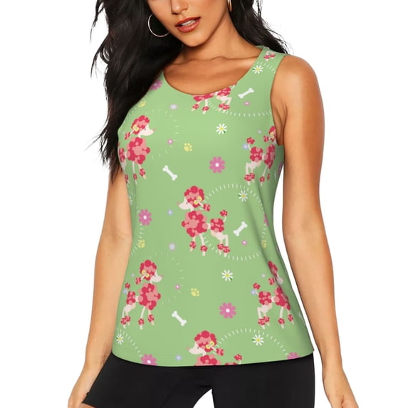 Easygdp Cute Poodle Dog Women's Workout Tank Top, Running Top, Hiking Shirt, Quick-Dry for Running, Yoga, Hiking - Large