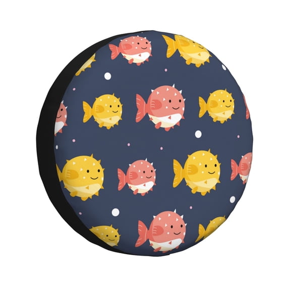 Easygdp Cute Puffer Fish Automobile Tire Dust Cover, 14-17in Spare Tire Cover Universal Fit for Trailer, Car, Truck, SUV, Jeep - 14 inch