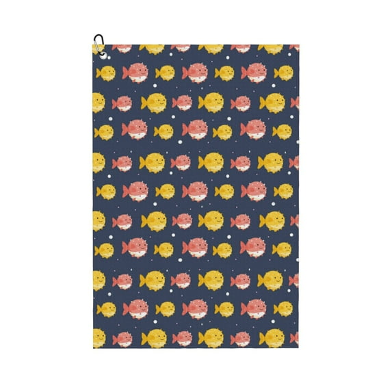 Easygdp Cute Puffer Fish Golf Towel 24x16in for Men and Women with Carabiner Clip for Easy Attachment