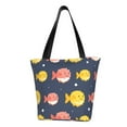 thumbnail image 1 of Easygdp Cute Puffer Fish Stylish Canvas Handbag Shoulder Tote Bag, Shopping Bag with Zip, Suitable for Buying Groceries, Office, Fitness, 1 of 9