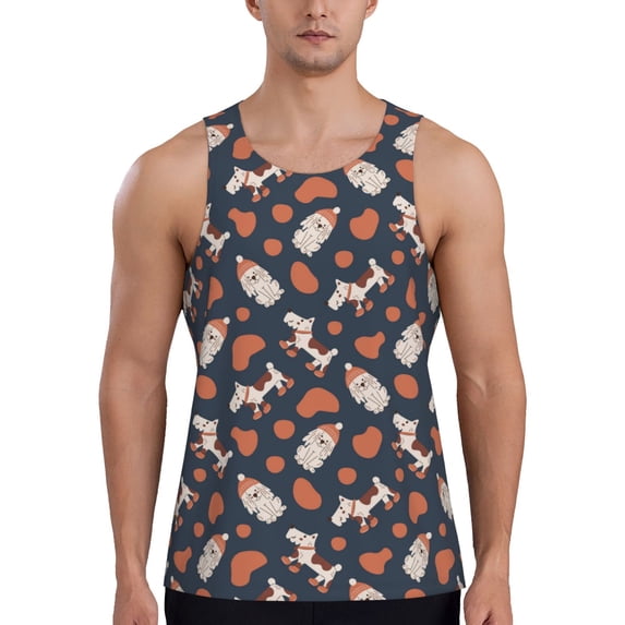 Easygdp Cute Puppy Men's Tank Top, Sleeveless Muscle T Shirts, Breathable, Quick-Dry, Loose for Gym, Running, Fitness - Small