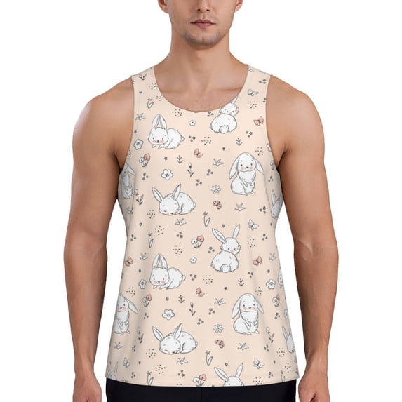 Easygdp Cute Rabbit Men's Tank Top, Sleeveless Muscle T Shirts, Breathable, Quick-Dry, Loose for Gym, Running, Fitness - 4X-Large