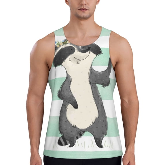 Easygdp Cute Raccoon Men's Tank Top, Sleeveless Muscle T Shirts, Breathable, Quick-Dry, Loose for Gym, Running, Fitness - Medium