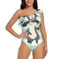 thumbnail image 1 of Easygdp Cute Raccoon Women's One Shoulder Ruffle Monokini Bathing Suits with Removable Chest Pad, Quick Drying - Large, 1 of 8