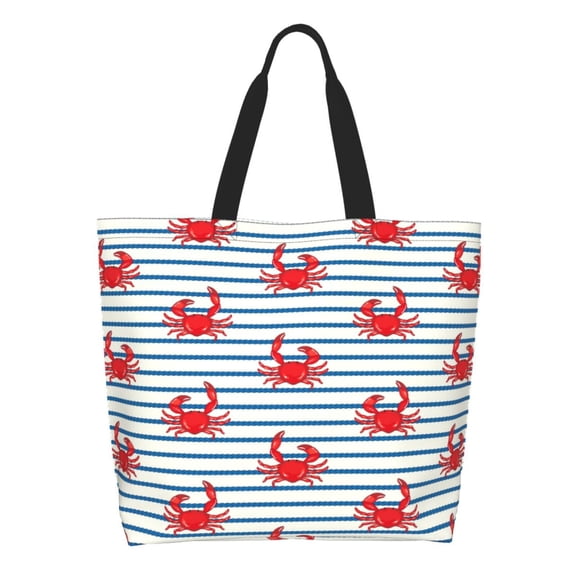 Easygdp Cute Red Crabs With Nautical Tote Bags for Women,Women Travel Shoulder Bags Handbags,Big Capacity Shopping Work Bag