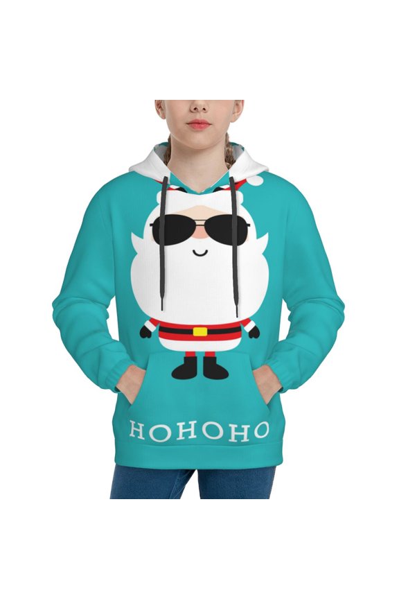 Cute Santa Claus Boys Hoodie Kids Sweatshirt Youth Pullover With Hood-Large