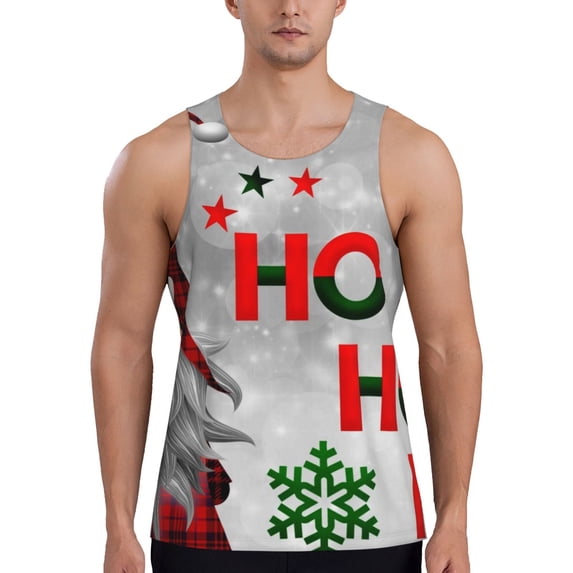 Easygdp Cute Santa Men's Tank Top, Sleeveless Muscle T Shirts, Breathable, Quick-Dry, Loose for Gym, Running, Fitness - Large