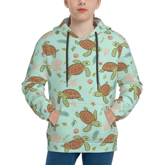 Easygdp Cute Sea Turtles Boys Hoodie Kids Sweatshirt Youth Pullover With Hood-Large