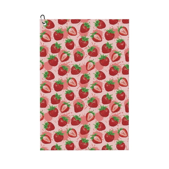 Easygdp Cute Strawberry Golf Towel 24x16in for Men and Women with Carabiner Clip for Easy Attachment