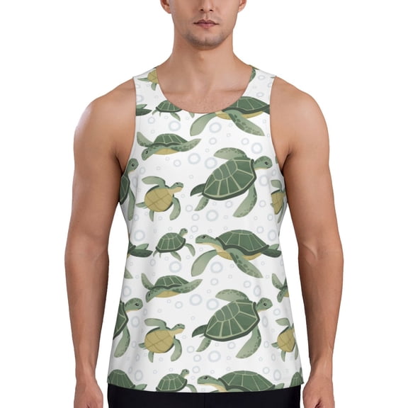Easygdp Cute Turtle Men's Tank Top, Sleeveless Muscle T Shirts, Breathable, Quick-Dry, Loose for Gym, Running, Fitness - 4X-Large