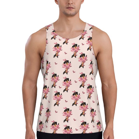 Easygdp Dachshund Dog Heart Men's Tank Top, Sleeveless Muscle T Shirts, Breathable, Quick-Dry, Loose for Gym, Running, Fitness - Large
