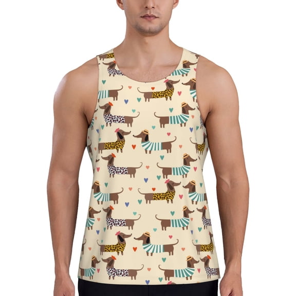 Easygdp Dachshund Dog Men's Tank Top, Sleeveless Muscle T Shirts, Breathable, Quick-Dry, Loose for Gym, Running, Fitness - 4X-Large
