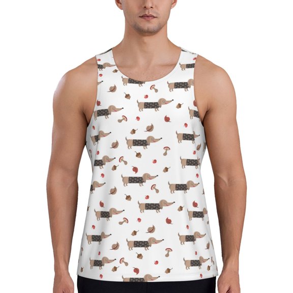 Easygdp Dachshund Dog Men's Tank Top, Sleeveless Muscle T Shirts, Breathable, Quick-Dry, Loose for Gym, Running, Fitness - XX-Large