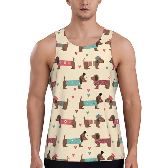 Easygdp Dachshund Dog Puppy Men's Tank Top, Sleeveless Muscle T Shirts, Breathable, Quick-Dry, Loose for Gym, Running, Fitness - Large