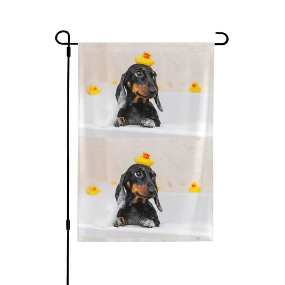 Easygdp Dachshund Sitting in Bathtub Garden Flag Yard Flag Welcome Flag, Double-Sided, Weather Resistant for Outdoor Decor - 28"x40"