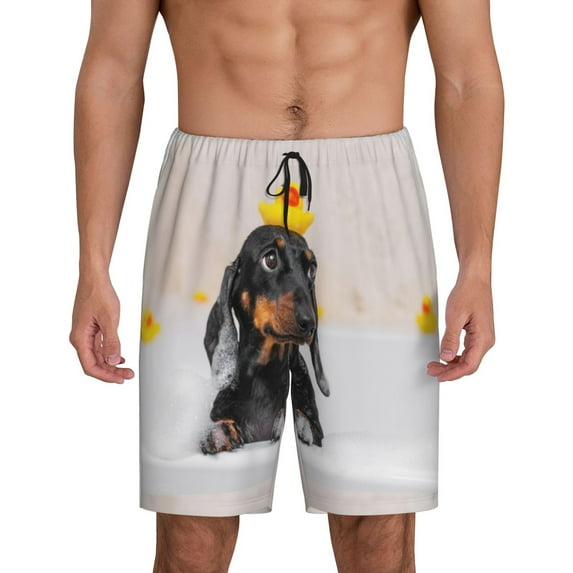 Easygdp Dachshund Sitting in Bathtub Men's Short Pajama Pants, Sleep Shorts, Household Pants, Casual Pants with Pockets - Large