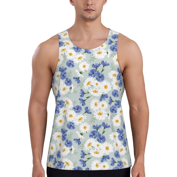 Easygdp Daisies Flowers Men's Tank Top, Sleeveless Muscle T Shirts, Breathable, Quick-Dry, Loose for Gym, Running, Fitness - Small