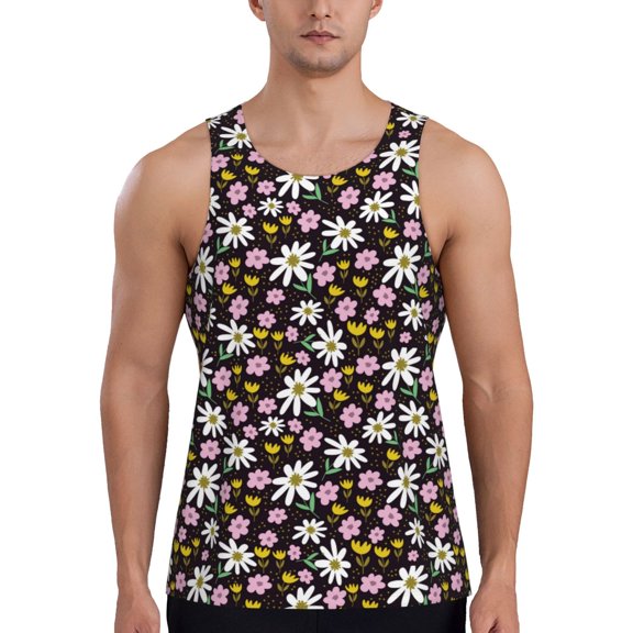 Easygdp Daisies Flowers Men's Tank Top, Sleeveless Muscle T Shirts, Breathable, Quick-Dry, Loose for Gym, Running, Fitness - Small