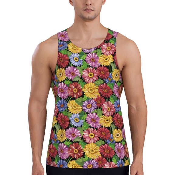 Easygdp Daisies Flowers Men's Tank Top, Sleeveless Muscle T Shirts, Breathable, Quick-Dry, Loose for Gym, Running, Fitness - X-Large