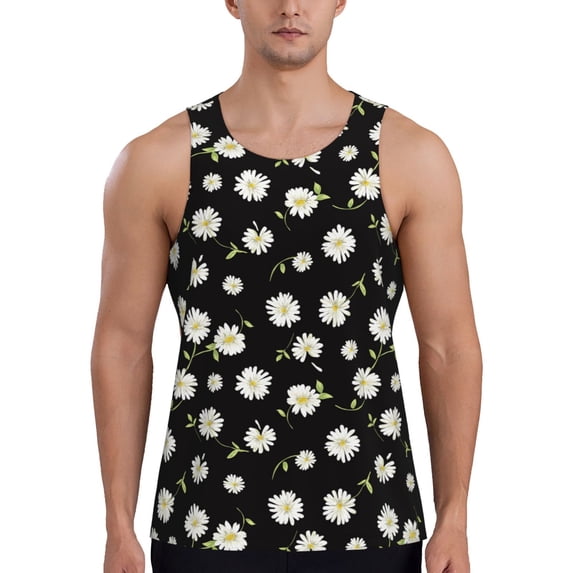 Easygdp Daisies Flowers Men's Tank Top, Sleeveless Muscle T Shirts, Breathable, Quick-Dry, Loose for Gym, Running, Fitness - X-Large