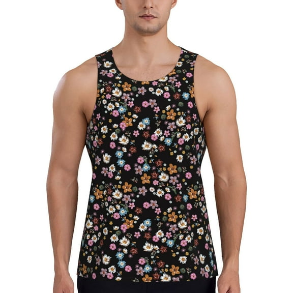 Easygdp Daisies Flowers Men's Tank Top, Sleeveless Muscle T Shirts, Breathable, Quick-Dry, Loose for Gym, Running, Fitness - XX-Large