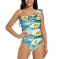 thumbnail image 1 of Easygdp Daisy Flowers Women's One Shoulder Ruffle Monokini Bathing Suits with Removable Chest Pad, Quick Drying - Large, 1 of 8