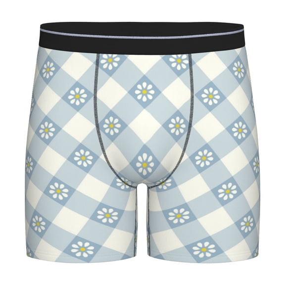 Easygdp Daisy Plaid Blue Men's Boxer Briefs Men’s Underwear Boxer Briefs for Men