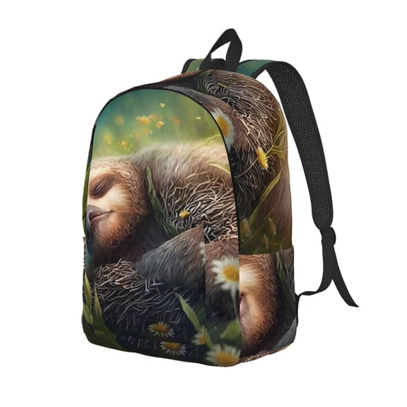Easygdp Daisy Sleeping Sloth Durable Canvas Laptop Backpack,Water-Resistant,Adjustable Shoulder Strap,Large Capacity,Lightweight, Fits 15-17in Laptops for School,Work,Travel-Medium