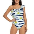 thumbnail image 1 of Easygdp Daisy Striped Nautical Women's One Shoulder Ruffle Monokini Bathing Suits with Removable Chest Pad, Quick Drying - Small, 1 of 8