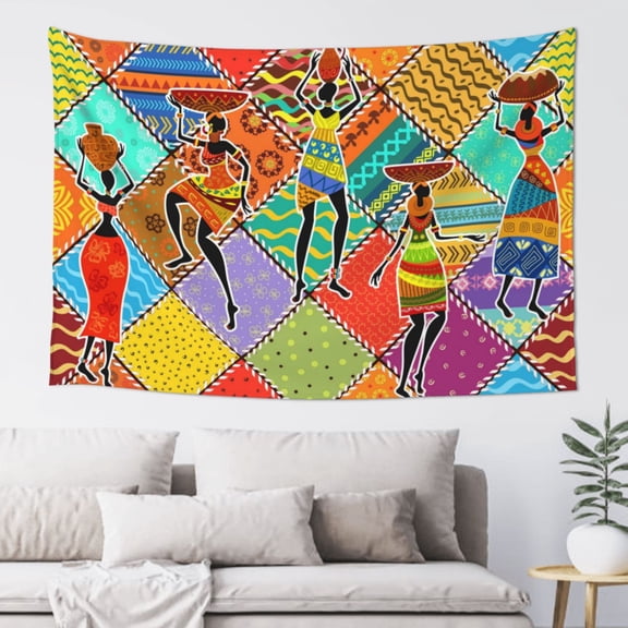 Easygdp Dancing African Womans Tapestry Wall Hanging, Wall Tapestries for Bedroom Aesthetic Living Room Office Decor 60x40in