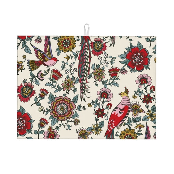 Easygdp Dark Enchanted Flowers And Birds Microfiber Absorbent Dish Drying Pad,Kitchen Drying Mat,Can Be Hung, Strong Water Absorption Capacity,Quick Drying
