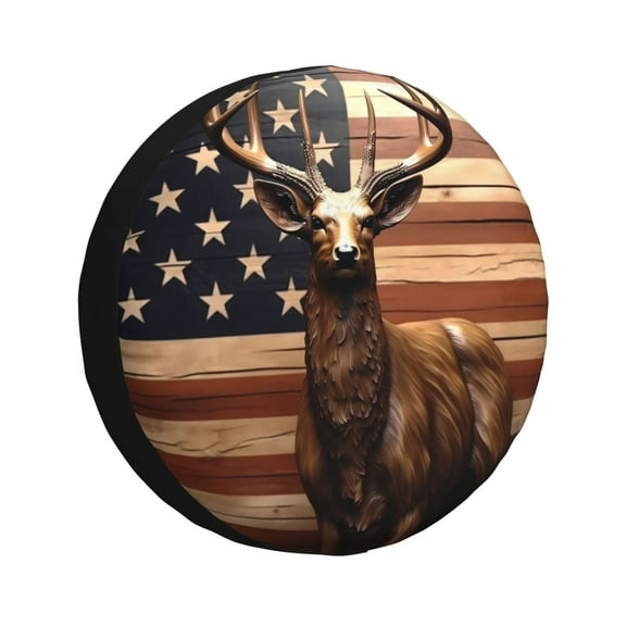 Easygdp Deer American Flag Vintage Wheel Cover,Spare Tire Cover,4-17in Spare Tire Cover Universal Fit for Trailer, Car, Truck, SUV, Jeep-14 inch