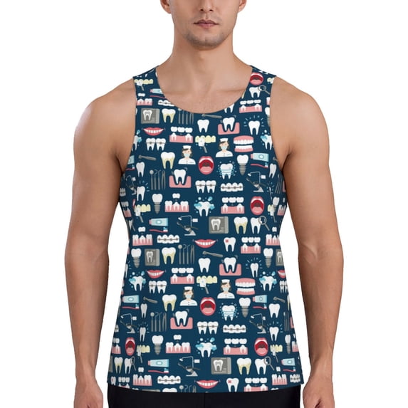 Easygdp Dental Seamless Men's Tank Top, Sleeveless Muscle T Shirts, Breathable, Quick-Dry, Loose for Gym, Running, Fitness - 4X-Large