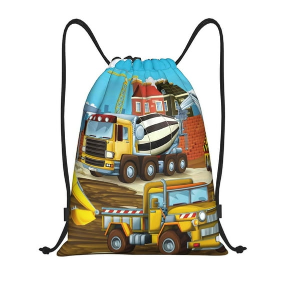 Easygdp Different Construction Site Vehicles Drawstring Backpack, Beach Sackpack, Travel Sackpack Lightweight for Sports, Gym, Travel, Swimming - Medium