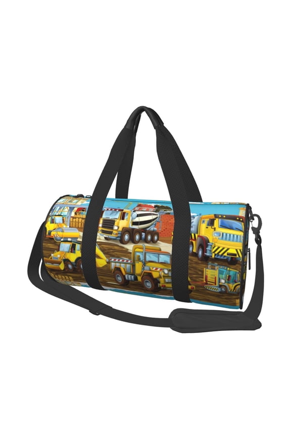 Different Construction Site Vehicles Travel Bag, Camping, Weekend, Carry On Overnight Duffel Bag with Shoulder Strap