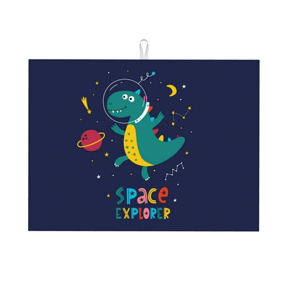 Easygdp Dinosau Space Explorer Microfiber Absorbent Dish Drying Pad,Kitchen Drying Mat,Can Be Hung, Strong Water Absorption Capacity,Quick Drying