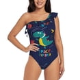 thumbnail image 1 of Easygdp Dinosau Space Explorer Women's One Shoulder Ruffle Monokini Bathing Suits with Removable Chest Pad, Quick Drying - XX-Large, 1 of 8