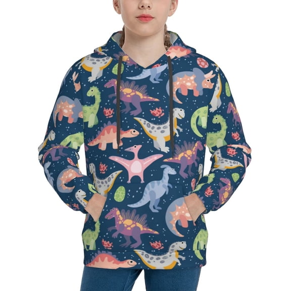 Easygdp Dinosaur Boys Hoodie Kids Sweatshirt Youth Pullover With Hood-Medium