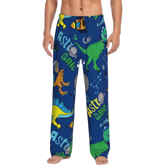 Easygdp Dinosaur In Space Men's Pajama Pant, Sleep Elastic Waistband Lounge Pants - X-Large